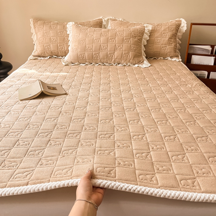 眠博士 2025新款纯色牛奶绒加厚保暖绗缝大象床褥床垫 床护垫-暖咖