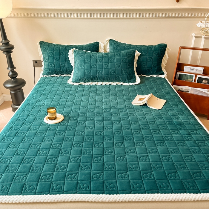 91家纺网 家纺一手货源 找家纺 眠博士 2025新款纯色牛奶绒加厚保暖绗缝大象床褥床垫 床护垫-祖母绿