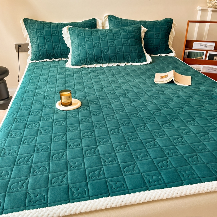 91家纺网 家纺一手货源 找家纺 眠博士 2025新款纯色牛奶绒加厚保暖绗缝大象床褥床垫 床护垫-祖母绿