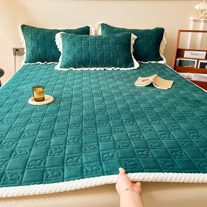 91家纺网 家纺一手货源 找家纺 眠博士 2025新款纯色牛奶绒加厚保暖绗缝大象床褥床垫 床护垫-祖母绿