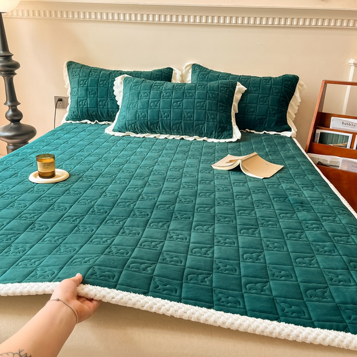 91家纺网 家纺一手货源 找家纺 眠博士 2025新款纯色牛奶绒加厚保暖绗缝大象床褥床垫 床护垫-祖母绿