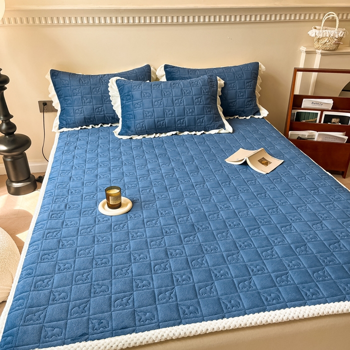 91家纺网 家纺一手货源 找家纺 眠博士 2025新款纯色牛奶绒加厚保暖绗缝大象床褥床垫 床护垫-靛青