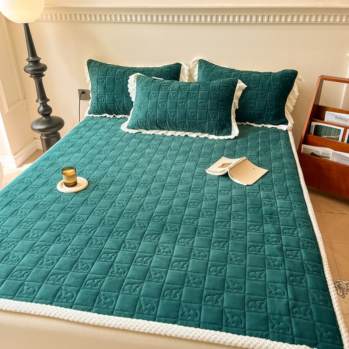 91家纺网 家纺一手货源 找家纺 眠博士 2025新款纯色牛奶绒加厚保暖绗缝大象床褥床垫 床护垫-祖母绿
