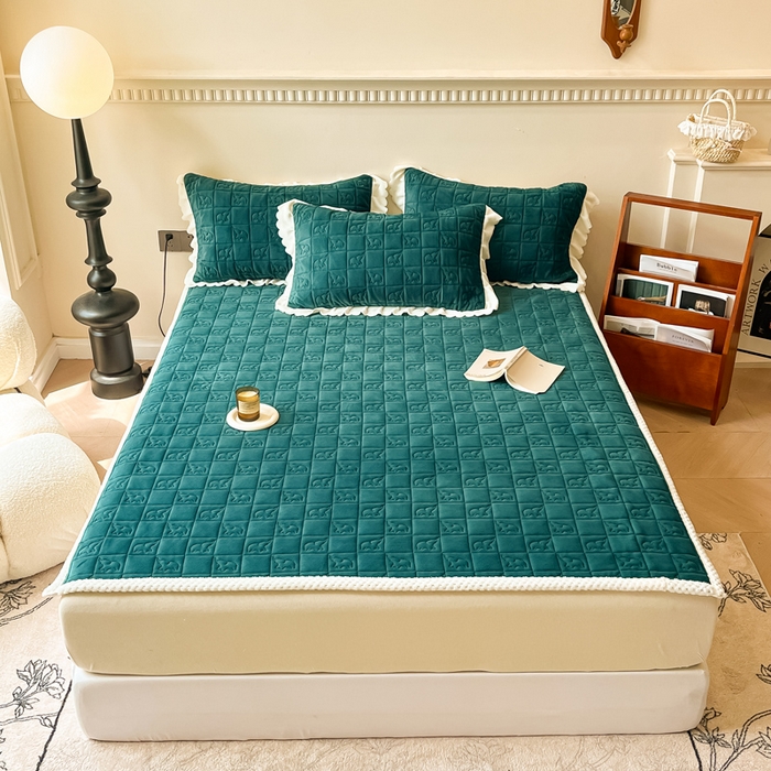 91家纺网 家纺一手货源 找家纺 眠博士 2025新款纯色牛奶绒加厚保暖绗缝大象床褥床垫 床护垫-祖母绿