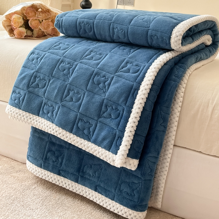 91家纺网 家纺一手货源 找家纺 眠博士 2025新款纯色牛奶绒加厚保暖绗缝大象床褥床垫 床护垫-靛青