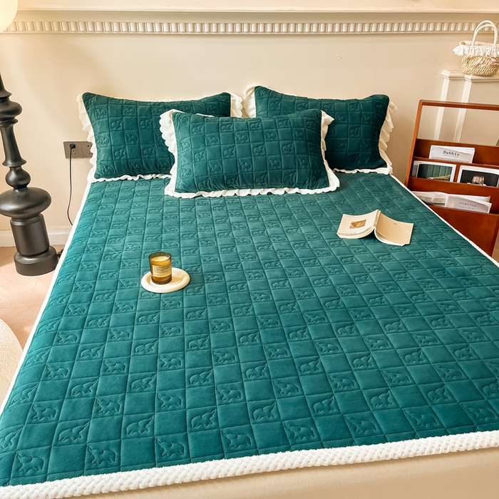 91家纺网 家纺一手货源 找家纺 眠博士 2025新款纯色牛奶绒加厚保暖绗缝大象床褥床垫 床护垫-祖母绿