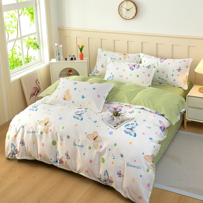 91家纺网 家纺一手货源 找家纺 新款12868全棉学生宿舍三件套卡通纯棉四件套 蝶舞-米黄