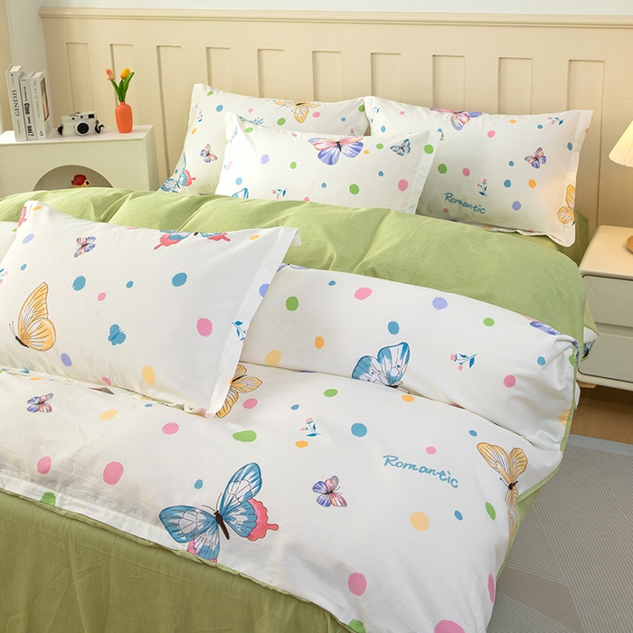 91家纺网 家纺一手货源 找家纺 新款12868全棉学生宿舍三件套卡通纯棉四件套 蝶舞-米黄