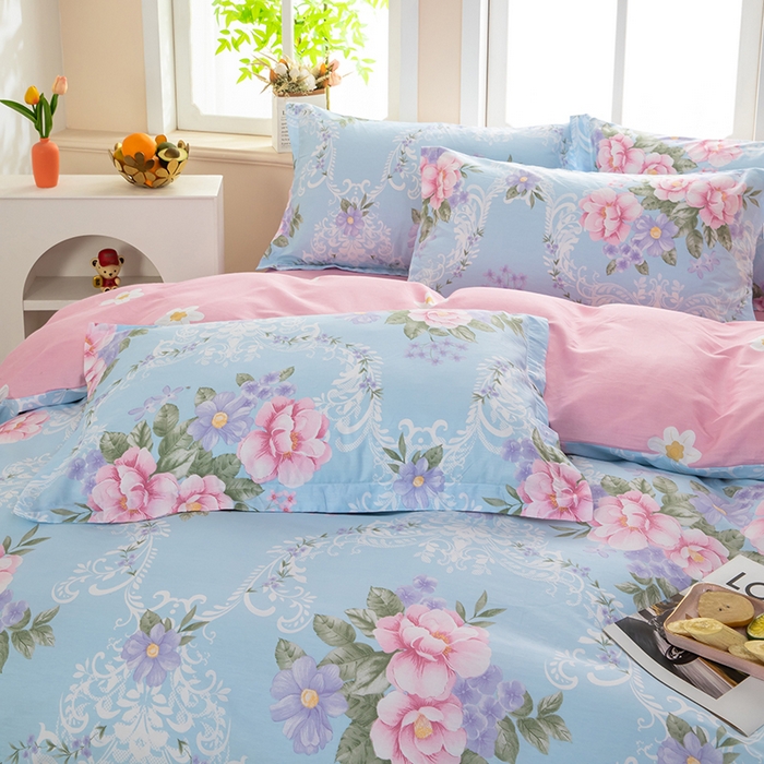 91家纺网 家纺一手货源 找家纺 新款12868全棉学生宿舍三件套卡通纯棉四件套 花叶倾城