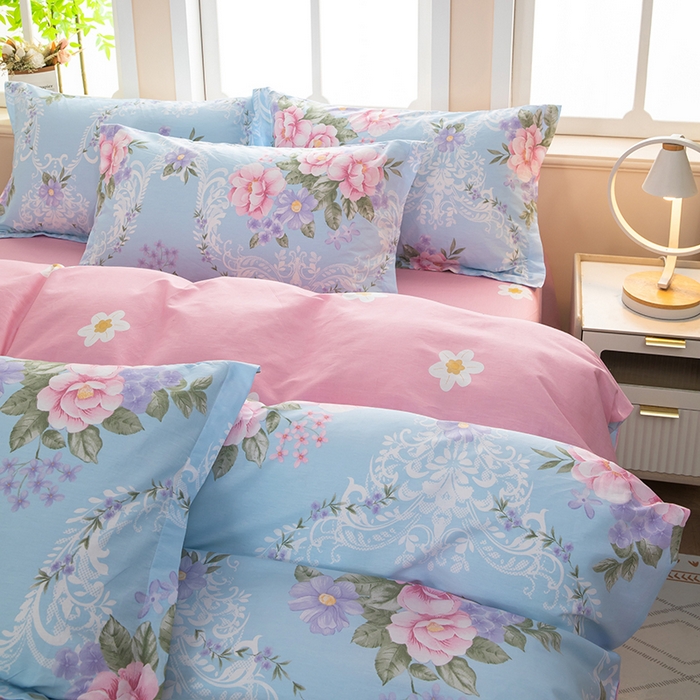 91家纺网 家纺一手货源 找家纺 新款12868全棉学生宿舍三件套卡通纯棉四件套 花叶倾城