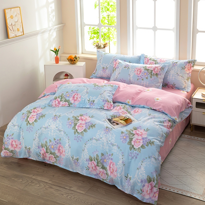 91家纺网 家纺一手货源 找家纺 新款12868全棉学生宿舍三件套卡通纯棉四件套 花叶倾城