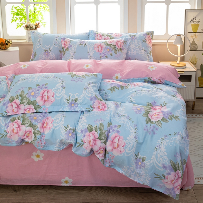 91家纺网 家纺一手货源 找家纺 新款12868全棉学生宿舍三件套卡通纯棉四件套 花叶倾城