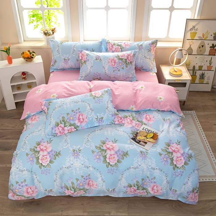 91家纺网 家纺一手货源 找家纺 新款12868全棉学生宿舍三件套卡通纯棉四件套 花叶倾城