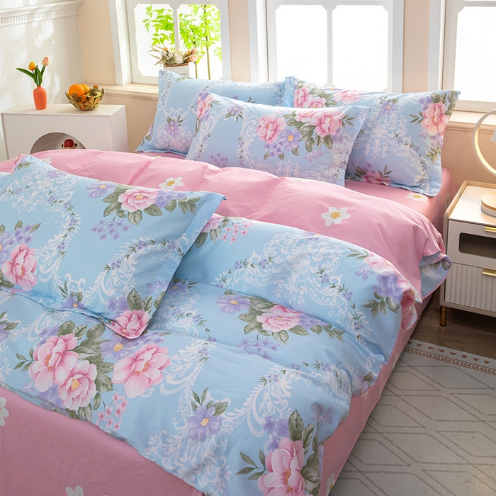 91家纺网 家纺一手货源 找家纺 新款12868全棉学生宿舍三件套卡通纯棉四件套 花叶倾城