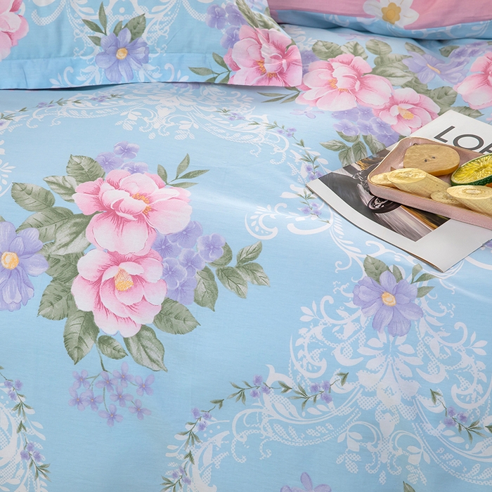 91家纺网 家纺一手货源 找家纺 新款12868全棉学生宿舍三件套卡通纯棉四件套 花叶倾城