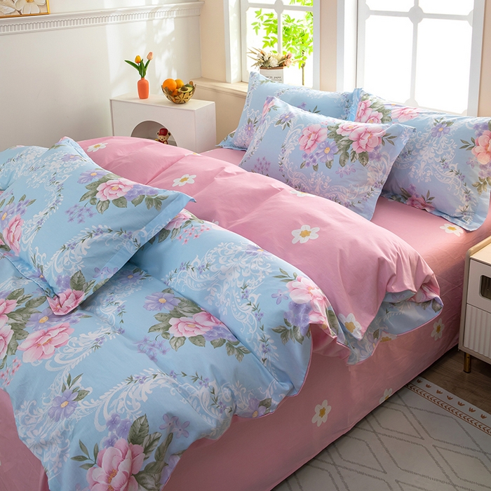 91家纺网 家纺一手货源 找家纺 新款12868全棉学生宿舍三件套卡通纯棉四件套 花叶倾城