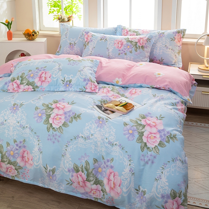 91家纺网 家纺一手货源 找家纺 新款12868全棉学生宿舍三件套卡通纯棉四件套 花叶倾城