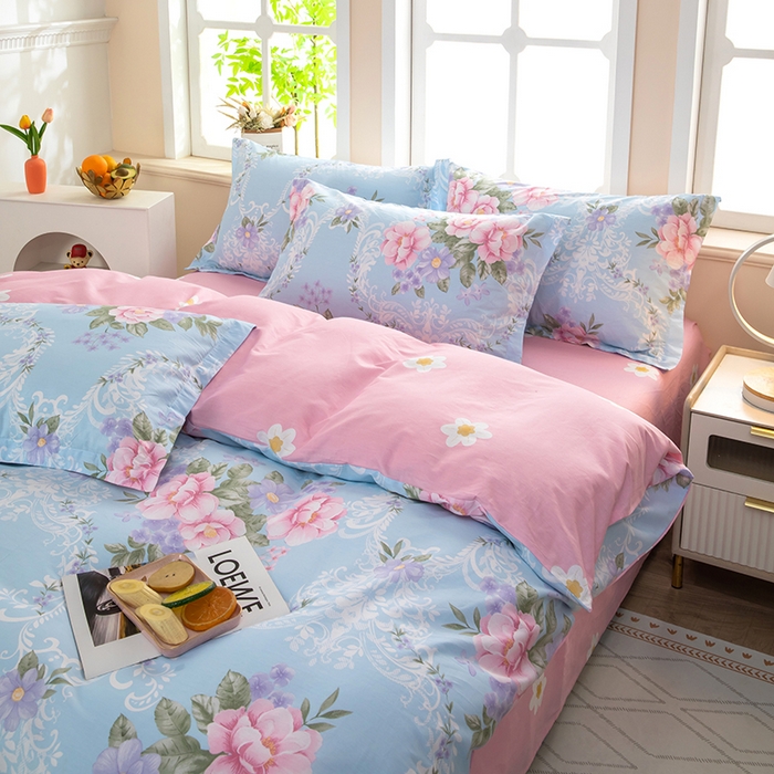 91家纺网 家纺一手货源 找家纺 新款12868全棉学生宿舍三件套卡通纯棉四件套 花叶倾城