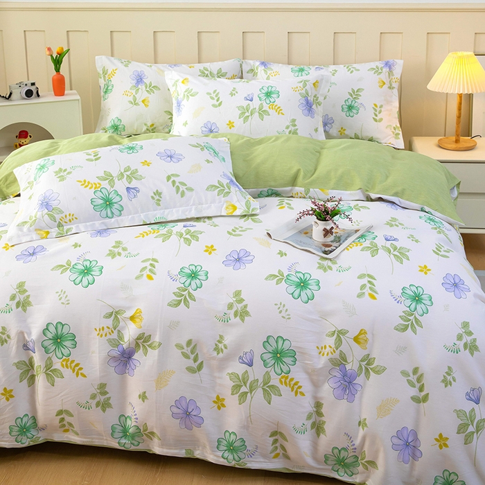 91家纺网 家纺一手货源 找家纺 新款12868全棉学生宿舍三件套卡通纯棉四件套 桔梗花