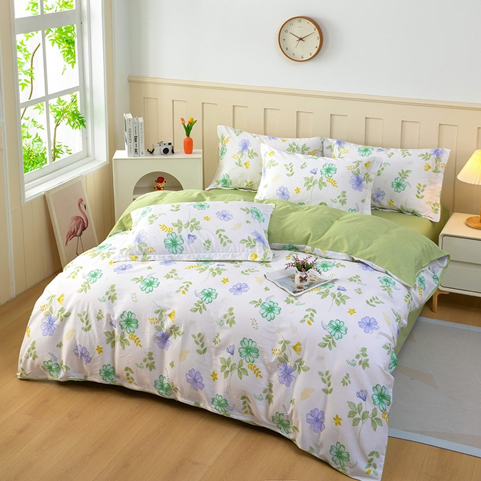 91家纺网 家纺一手货源 找家纺 新款12868全棉学生宿舍三件套卡通纯棉四件套 桔梗花