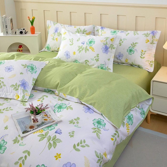 91家纺网 家纺一手货源 找家纺 新款12868全棉学生宿舍三件套卡通纯棉四件套 桔梗花