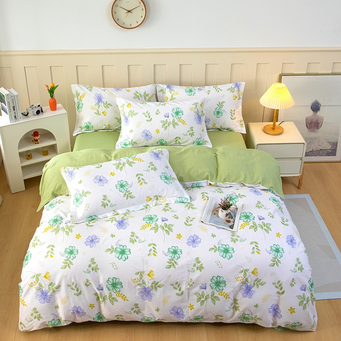 91家纺网 家纺一手货源 找家纺 新款12868全棉学生宿舍三件套卡通纯棉四件套 桔梗花