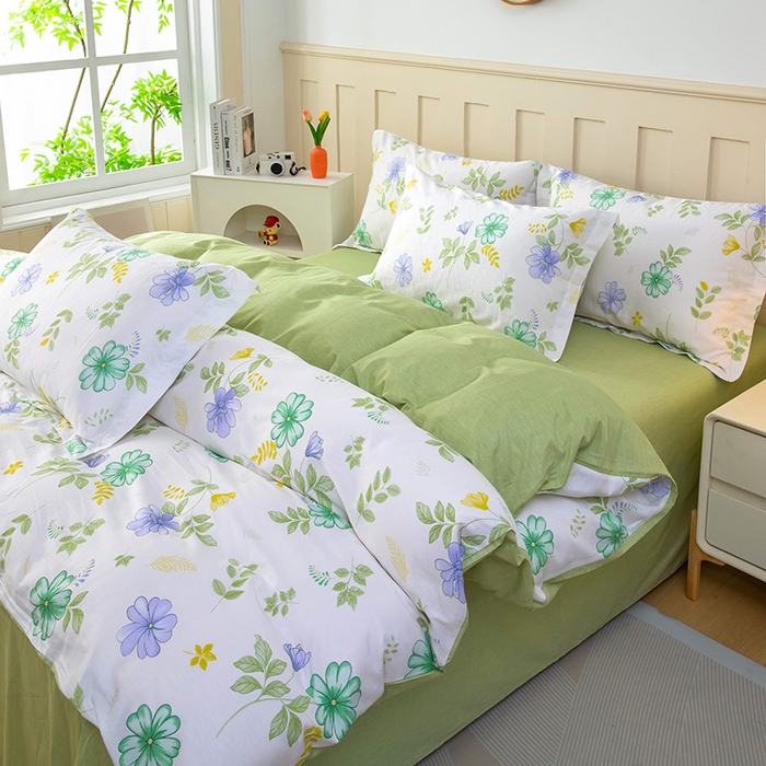 91家纺网 家纺一手货源 找家纺 新款12868全棉学生宿舍三件套卡通纯棉四件套 桔梗花