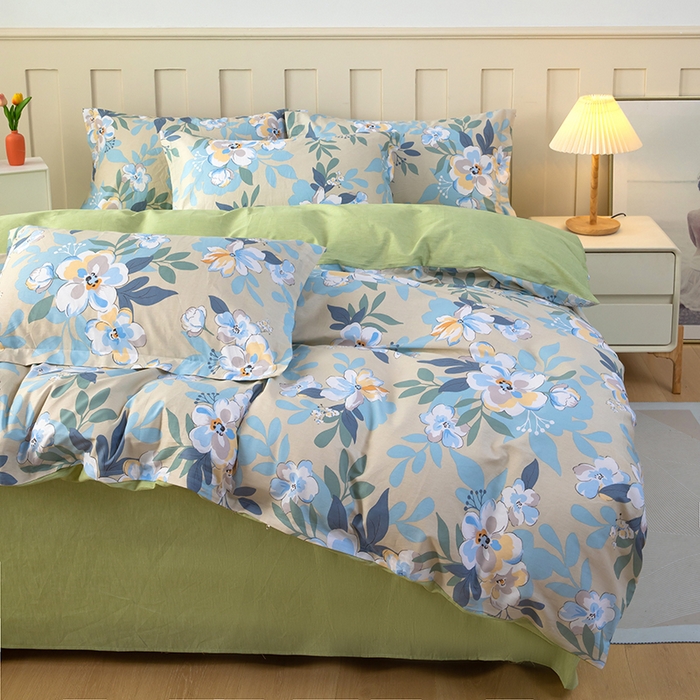 91家纺网 家纺一手货源 找家纺 新款12868全棉学生宿舍三件套卡通纯棉四件套 木棉花