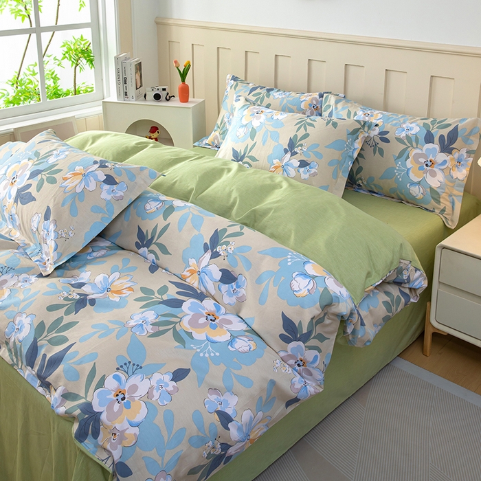 91家纺网 家纺一手货源 找家纺 新款12868全棉学生宿舍三件套卡通纯棉四件套 木棉花