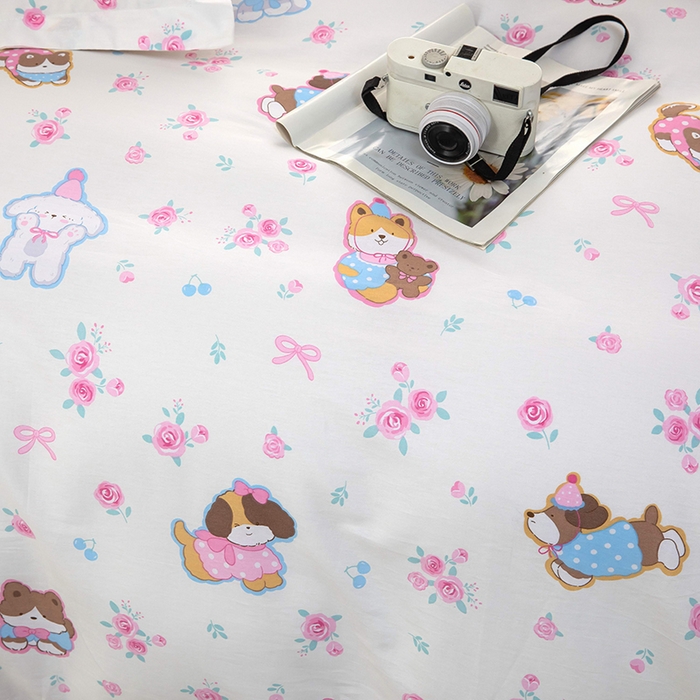 91家纺网 家纺一手货源 找家纺 新款12868全棉学生宿舍三件套卡通纯棉四件套 小奶狗