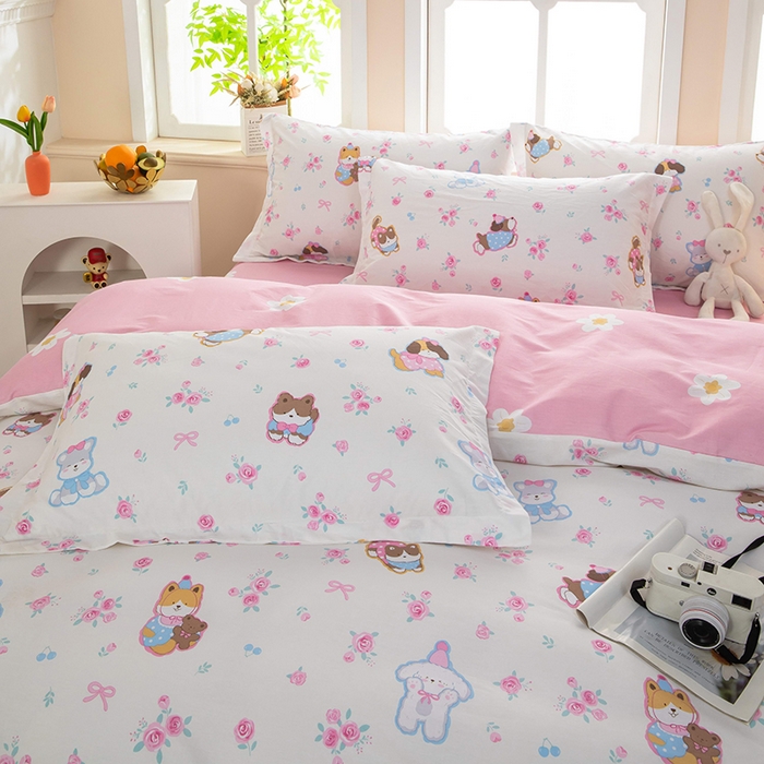 91家纺网 家纺一手货源 找家纺 新款12868全棉学生宿舍三件套卡通纯棉四件套 小奶狗