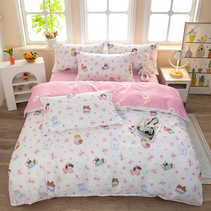 91家纺网 家纺一手货源 找家纺 新款12868全棉学生宿舍三件套卡通纯棉四件套 小奶狗