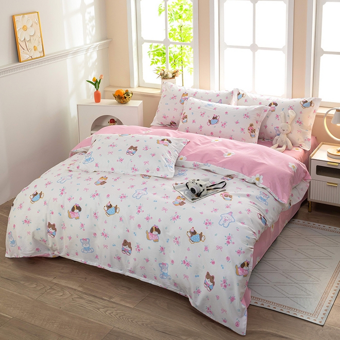 91家纺网 家纺一手货源 找家纺 新款12868全棉学生宿舍三件套卡通纯棉四件套 小奶狗