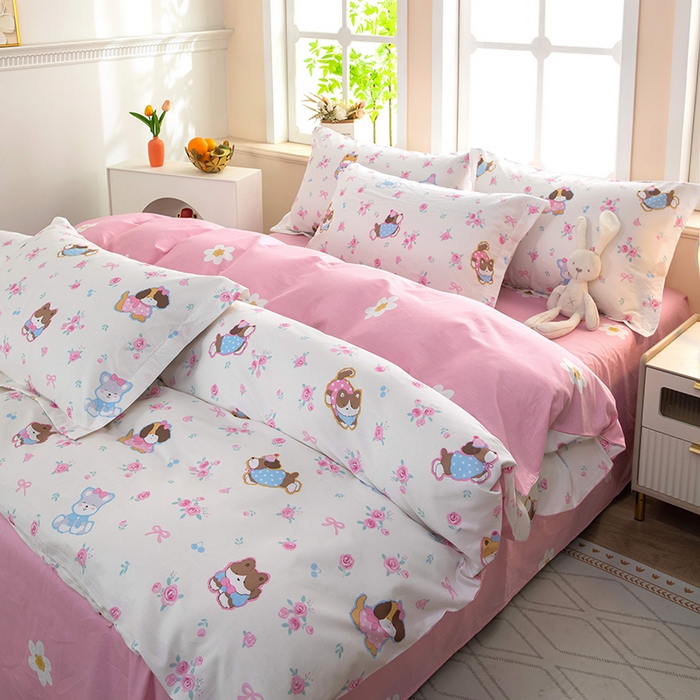 91家纺网 家纺一手货源 找家纺 新款12868全棉学生宿舍三件套卡通纯棉四件套 小奶狗