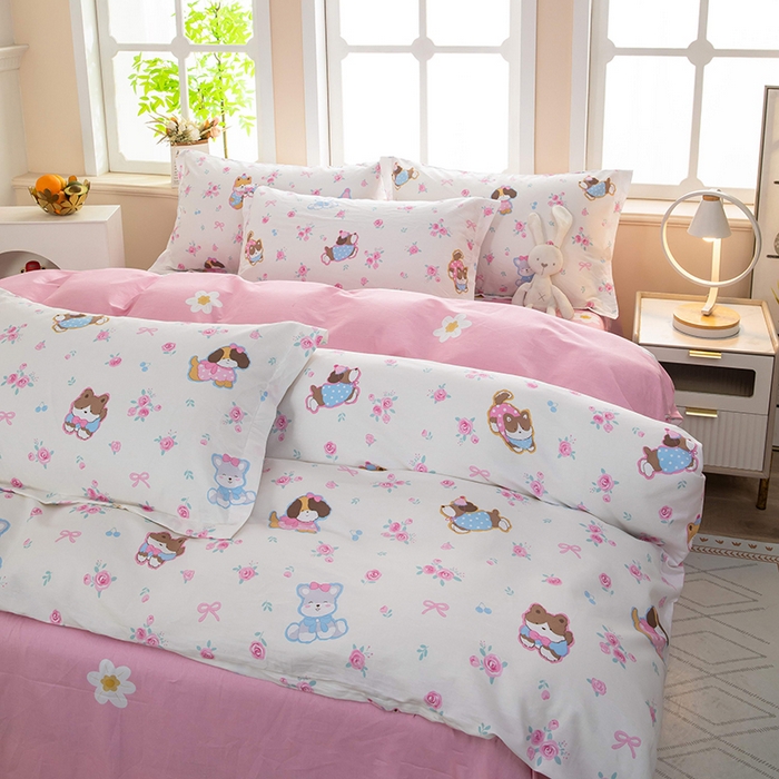 91家纺网 家纺一手货源 找家纺 新款12868全棉学生宿舍三件套卡通纯棉四件套 小奶狗