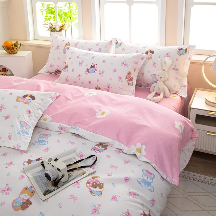 91家纺网 家纺一手货源 找家纺 新款12868全棉学生宿舍三件套卡通纯棉四件套 小奶狗