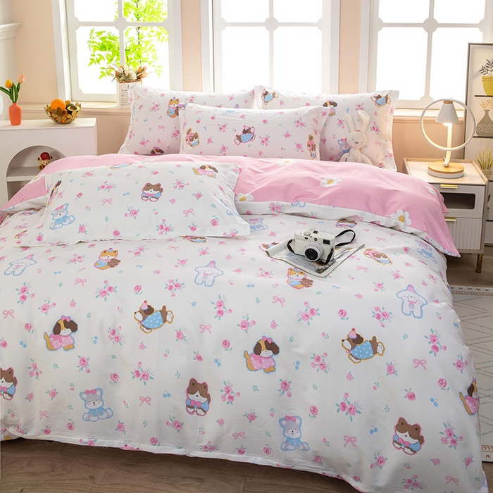 91家纺网 家纺一手货源 找家纺 新款12868全棉学生宿舍三件套卡通纯棉四件套 小奶狗