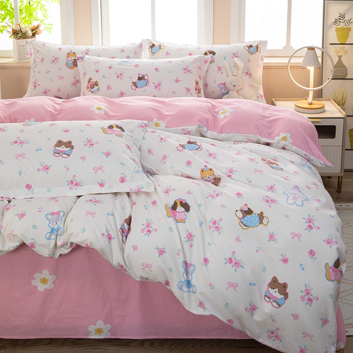 91家纺网 家纺一手货源 找家纺 新款12868全棉学生宿舍三件套卡通纯棉四件套 小奶狗