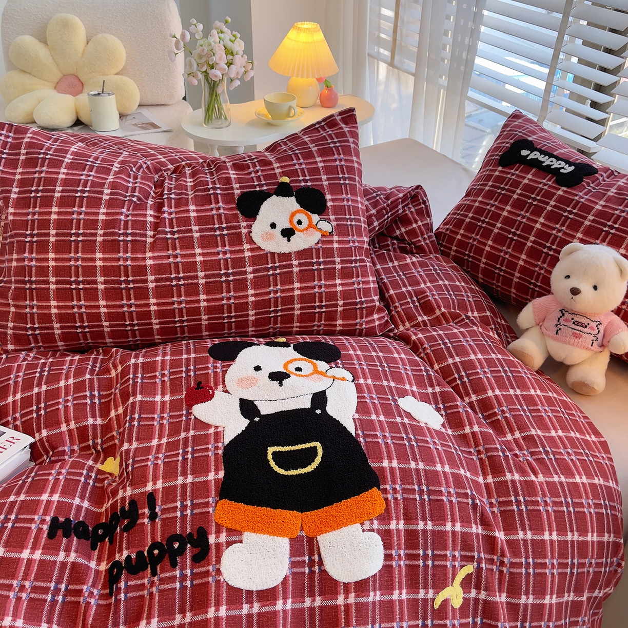 91家纺网 家纺一手货源 找家纺 （总）炫拼家纺 2025新款全棉磨毛卡通贴布绣加厚毛巾绣纯棉四件套-曲奇系列