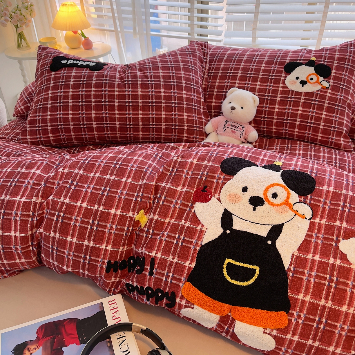 91家纺网 家纺一手货源 找家纺 （总）炫拼家纺 2025新款全棉磨毛卡通贴布绣加厚毛巾绣纯棉四件套-曲奇系列