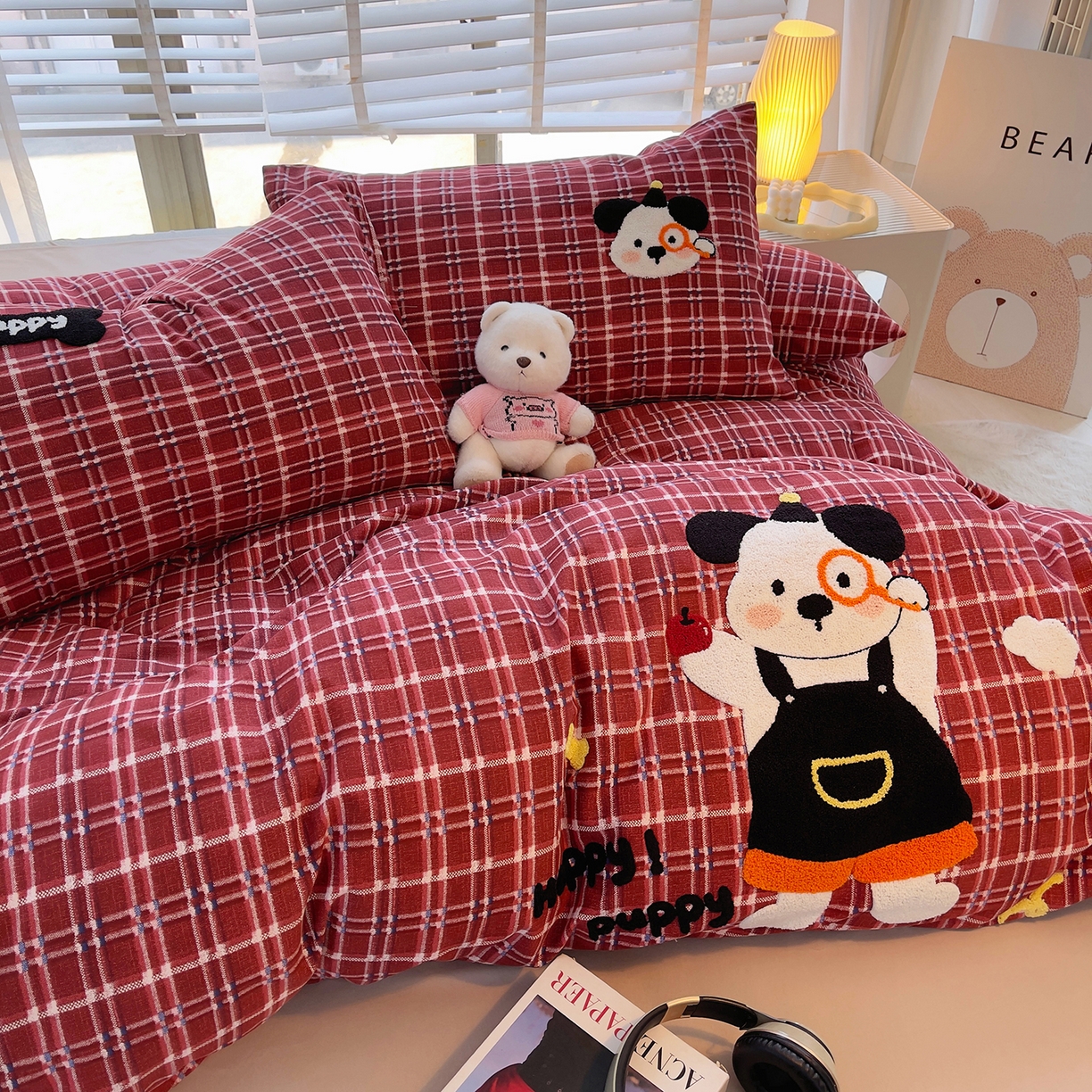 91家纺网 家纺一手货源 找家纺 （总）炫拼家纺 2025新款全棉磨毛卡通贴布绣加厚毛巾绣纯棉四件套-曲奇系列