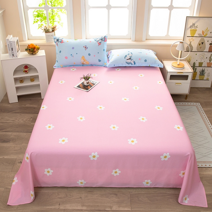 91家纺网 家纺一手货源 找家纺  雨萝家纺 新款12868全棉纯棉床单 蝶舞-蓝