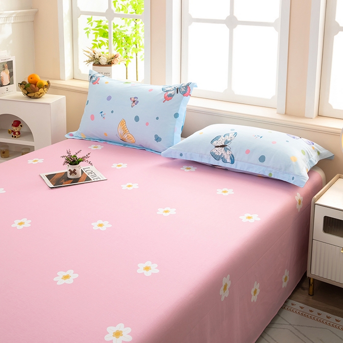 91家纺网 家纺一手货源 找家纺  雨萝家纺 新款12868全棉纯棉床单 蝶舞-蓝