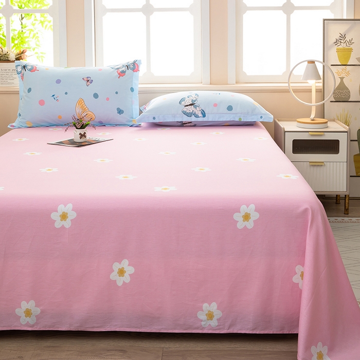 91家纺网 家纺一手货源 找家纺  雨萝家纺 新款12868全棉纯棉床单 蝶舞-蓝