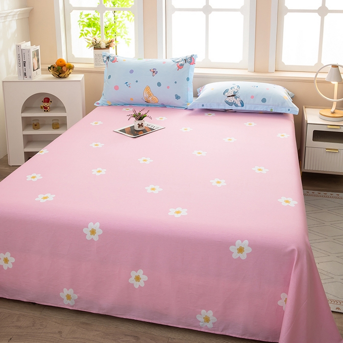 91家纺网 家纺一手货源 找家纺  雨萝家纺 新款12868全棉纯棉床单 蝶舞-蓝