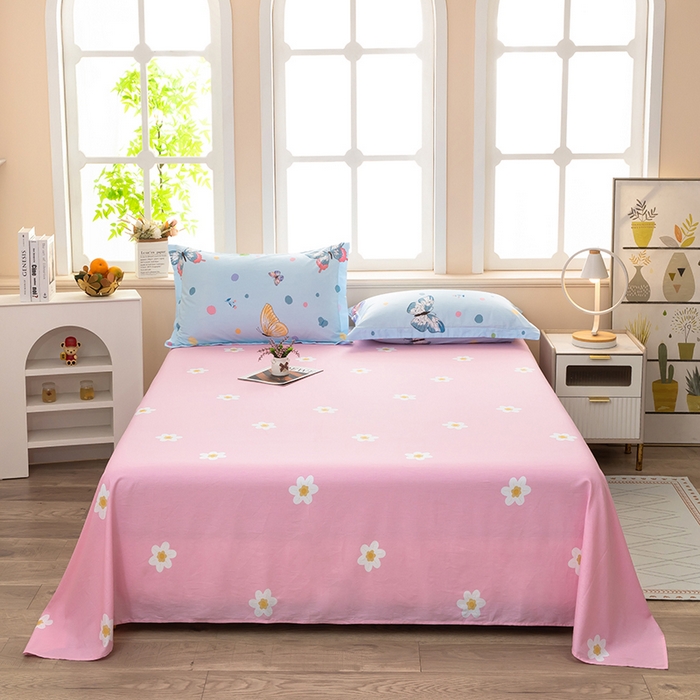 91家纺网 家纺一手货源 找家纺  雨萝家纺 新款12868全棉纯棉床单 蝶舞-蓝