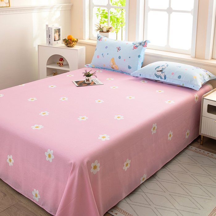 91家纺网 家纺一手货源 找家纺  雨萝家纺 新款12868全棉纯棉床单 蝶舞-蓝