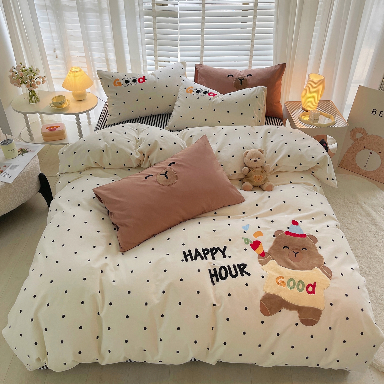 91家纺网 家纺一手货源 找家纺 炫拼家纺 2025新款全棉磨毛卡通贴布绣加厚毛巾绣纯棉四件套-曲奇系列 曲奇-Good卡皮