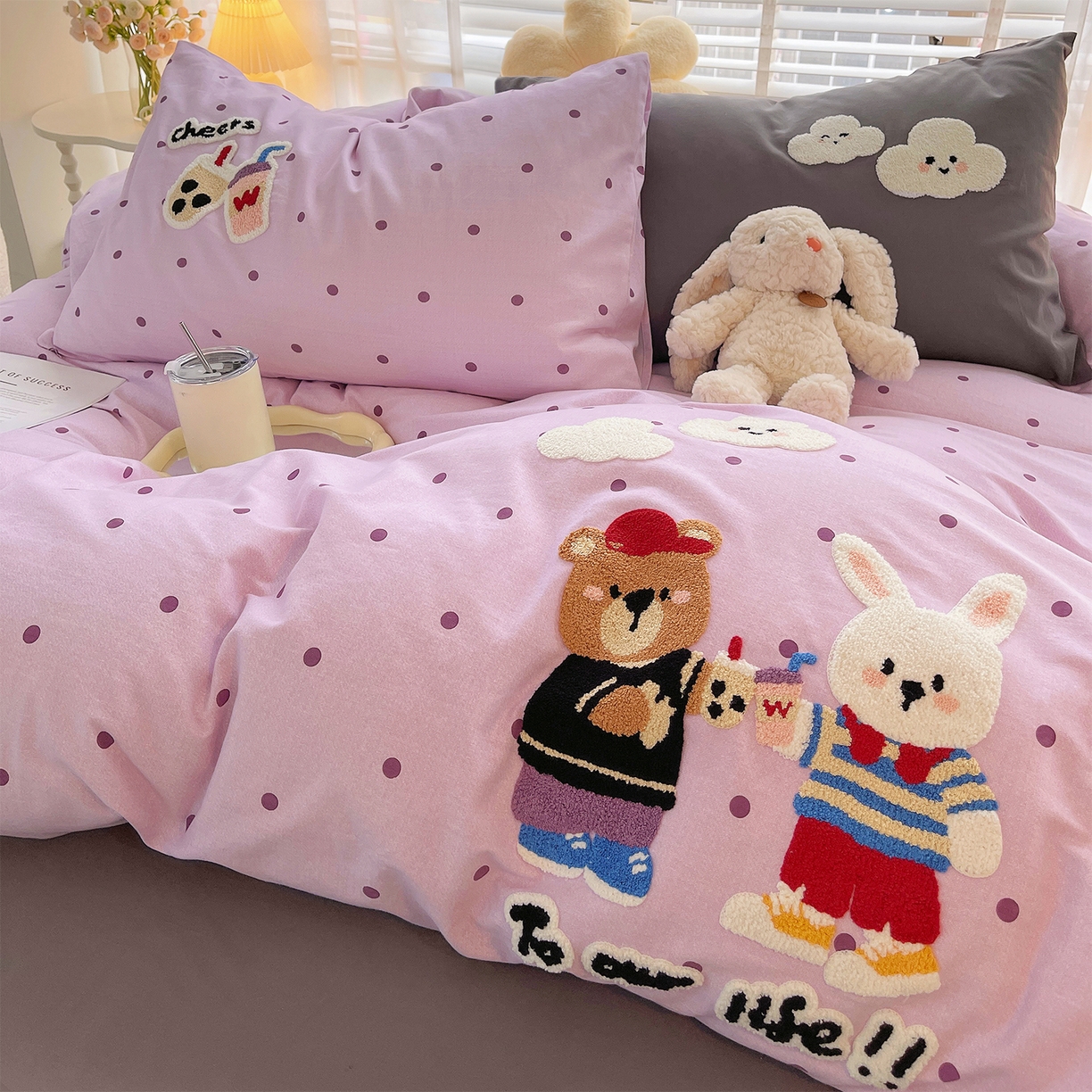 炫拼家纺 2025新款全棉磨毛卡通贴布绣加厚毛巾绣纯棉四件套-曲奇系列 曲奇-好朋友