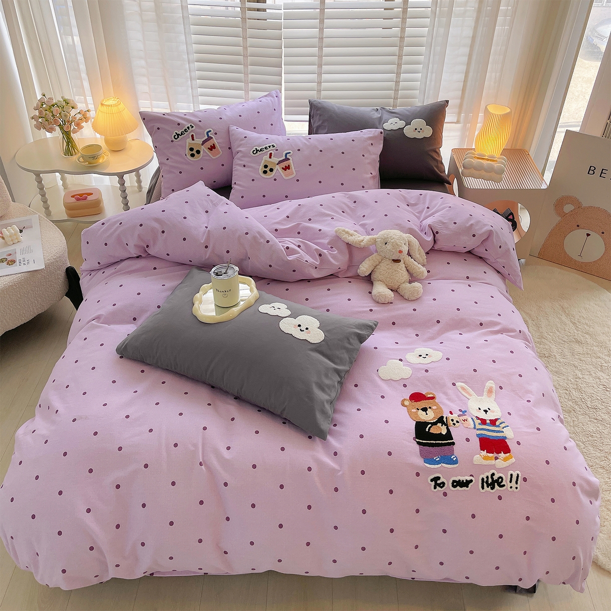 91家纺网 家纺一手货源 找家纺 炫拼家纺 2025新款全棉磨毛卡通贴布绣加厚毛巾绣纯棉四件套-曲奇系列 曲奇-好朋友